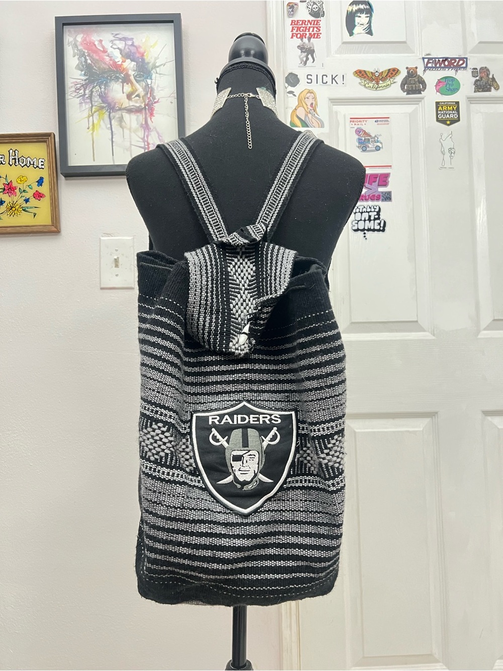 NFL Raiders Black & Gray Knit Backpack